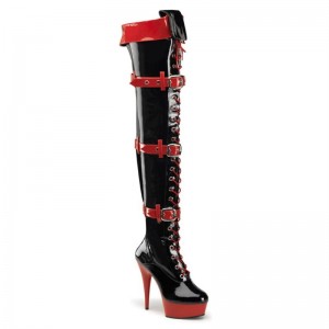 Pleaser Medic-3028 Hoge Hakken Dames Zwart Rood | CMLZT-BE