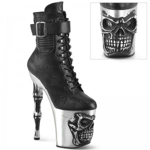 Pleaser Rapture-1020STR-02 Vegan Leather Laarzen Dames Zwart Zilver | PZSCY-BE