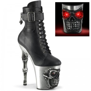 Pleaser Rapture-1020STR-LT Vegan Leather Laarzen Dames Zwart Zilver | TWXCD-BE