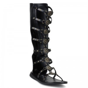 Pleaser Roman-15 Vegan Leather Platte Sandalen Heren Zwart | GNCXW-BE