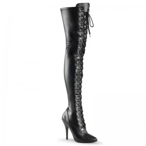 Pleaser Seduce-3024 Vegan Leather Hoge Hakken Dames Zwart | JPZBF-BE