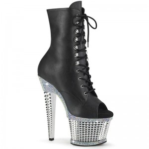 Pleaser Spectator-1021RS Vegan Leather Laarzen Dames Zwart Zilver | LEUHB-BE