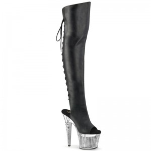 Pleaser Spectator-3019 Faxur Leather Hoge Hakken Dames Zwart | ZVTOL-BE