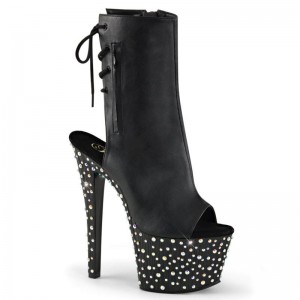 Pleaser Stardance-1018-7 Vegan Leather Laarzen Dames Zwart Zilver | EQGXU-BE