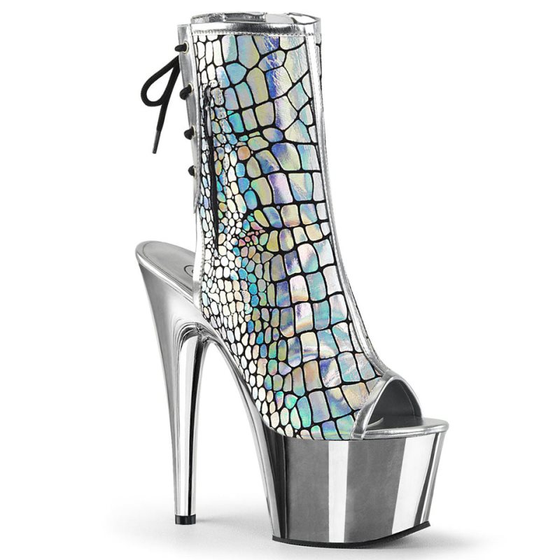 Pleaser Adore-1018HG Hologram Laarzen Dames Zilver | WAURO-BE