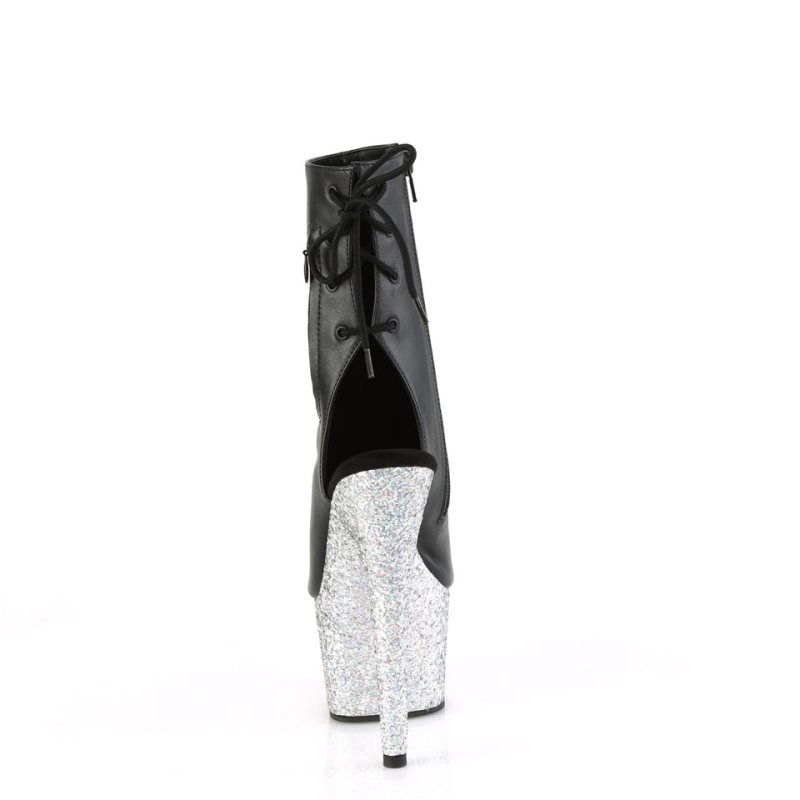 Pleaser Adore-1018LG Vegan Leather Laarzen Dames Zwart Zilver | QFXTU-BE