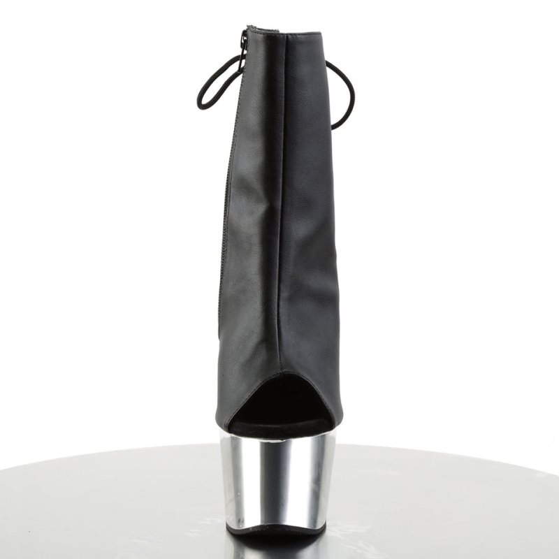 Pleaser Adore-1018 Vegan Leather Laarzen Dames Zwart Zilver | MFCAI-BE