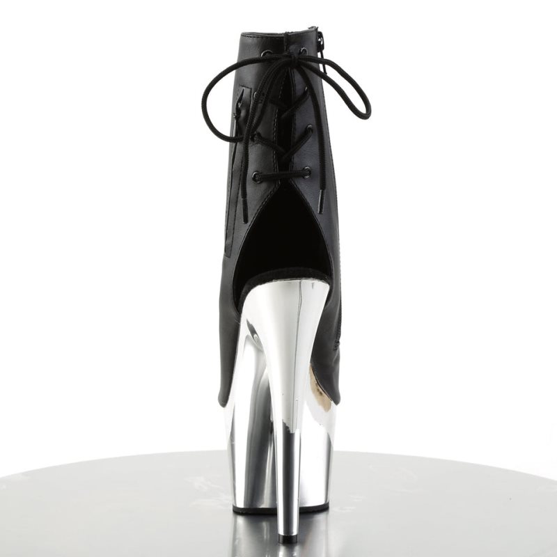 Pleaser Adore-1018 Vegan Leather Laarzen Dames Zwart Zilver | MFCAI-BE