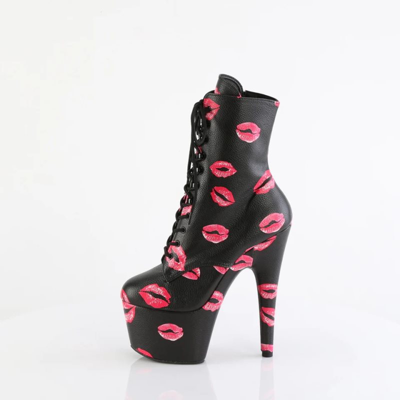 Pleaser Adore-1020KISSES Vegan Leather Laarzen Dames Zwart | UGOIT-BE