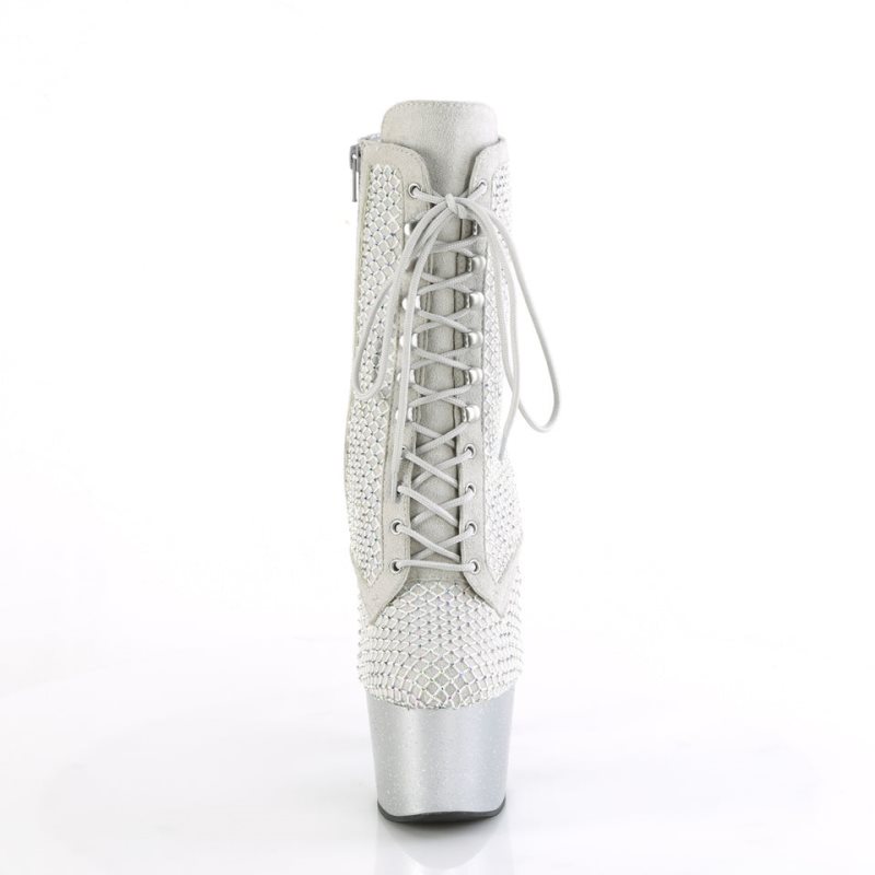 Pleaser Adore-1020RM Faux Suede Laarzen Dames Zilver | WDPKI-BE