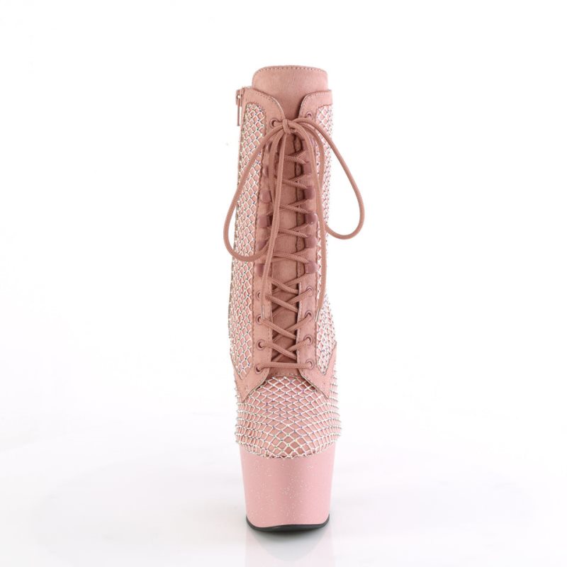 Pleaser Adore-1020RM Salmon Faux Suede Mesh Laarzen Dames Roze | ANBKJ-BE