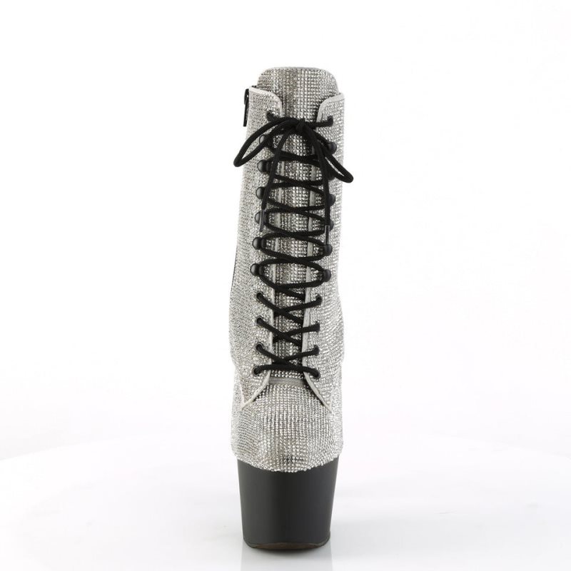 Pleaser Adore-1020RS Laarzen Dames Zilver Zwart | DIQHP-BE