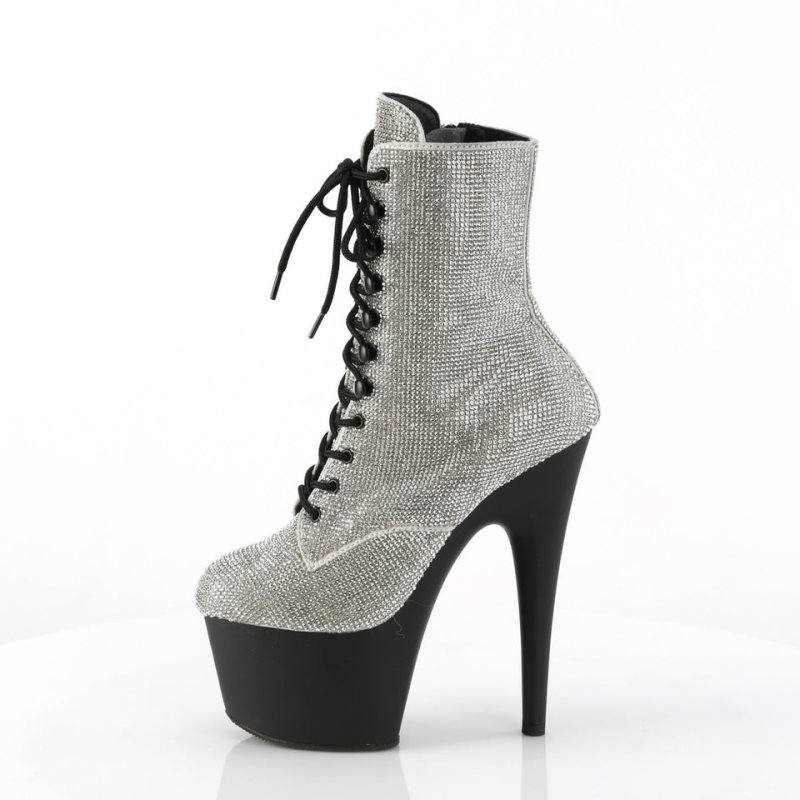 Pleaser Adore-1020RS Laarzen Dames Zilver Zwart | DIQHP-BE