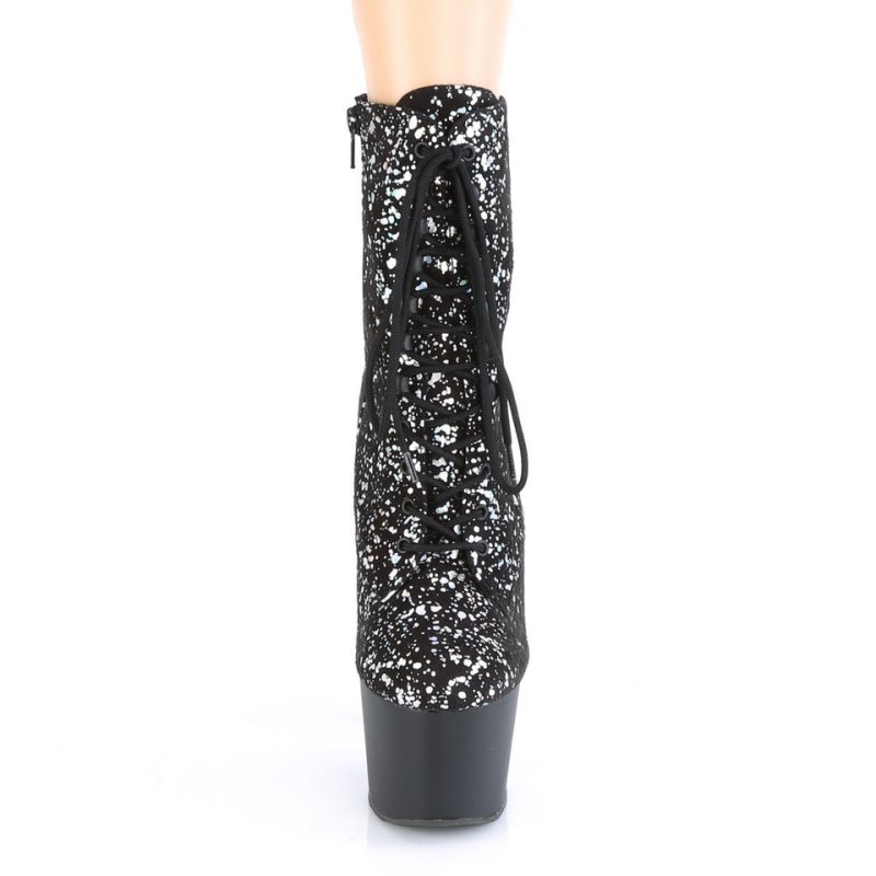 Pleaser Adore-1020SPLAT Hologram Laarzen Dames Zilver Zwart | JZOUA-BE