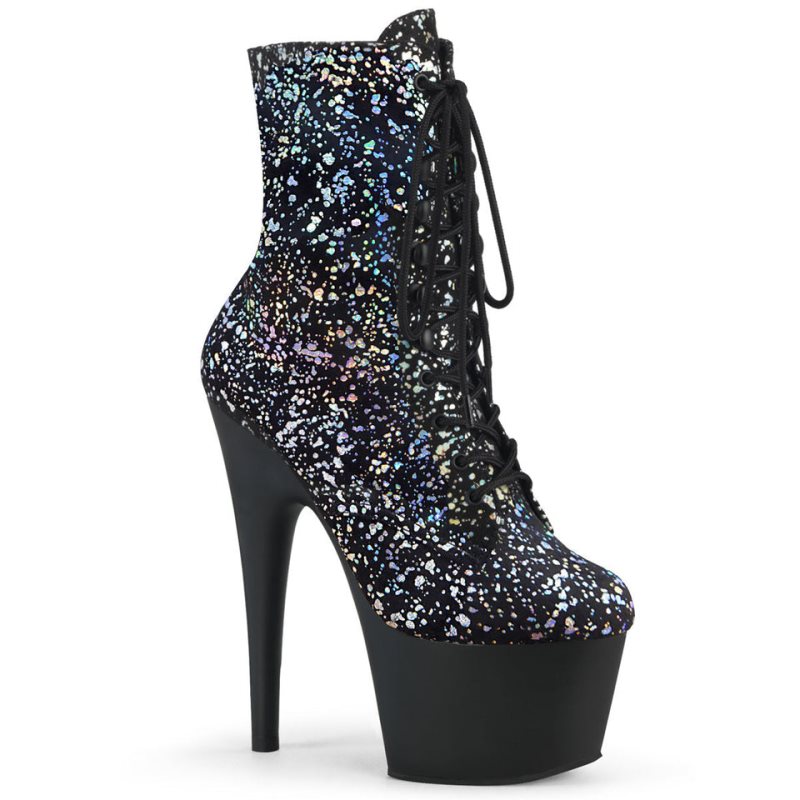 Pleaser Adore-1020SPLAT Hologram Laarzen Dames Zilver Zwart | JZOUA-BE