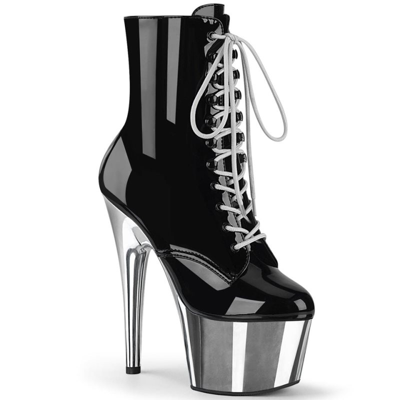 Pleaser Adore-1020 Laarzen Dames Zwart Zilver | ECOFA-BE