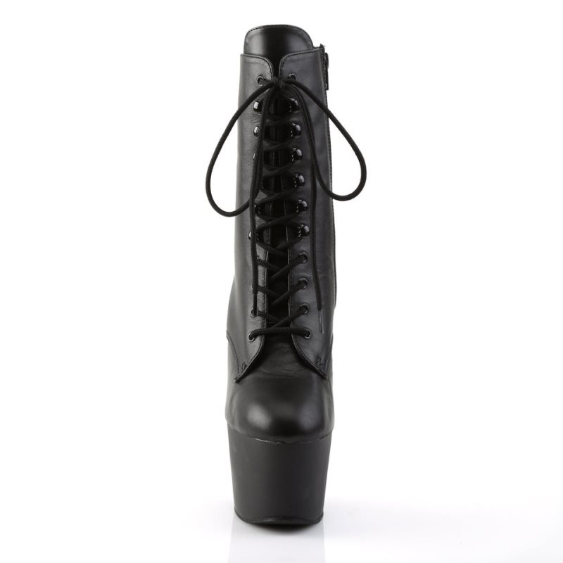Pleaser Adore-1020 Leather Laarzen Dames Zwart | ICKXB-BE