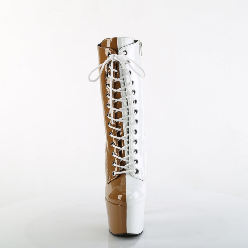 Pleaser Adore-1040TT Laarzen Dames Beige Wit | NDRJI-BE
