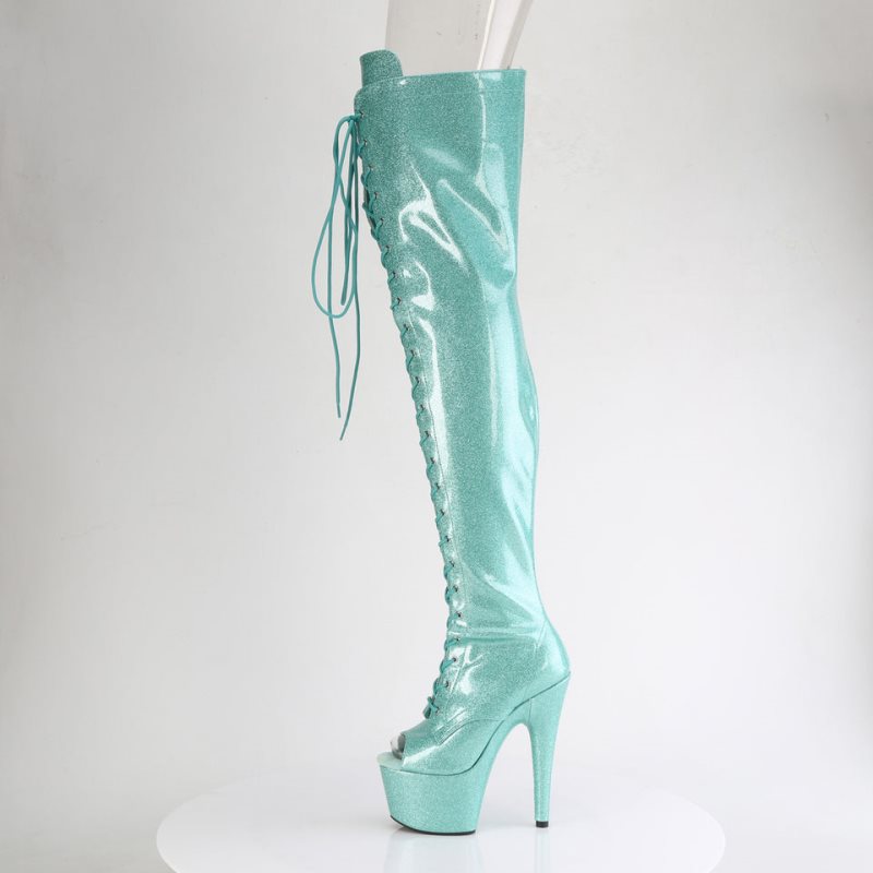 Pleaser Adore-3021GP Glitter Hoge Hakken Dames Lichtturquoise | RWZEI-BE