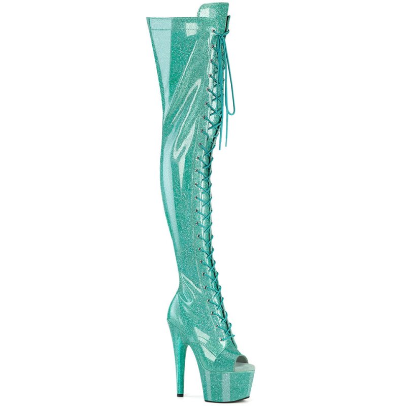 Pleaser Adore-3021GP Glitter Hoge Hakken Dames Lichtturquoise | RWZEI-BE