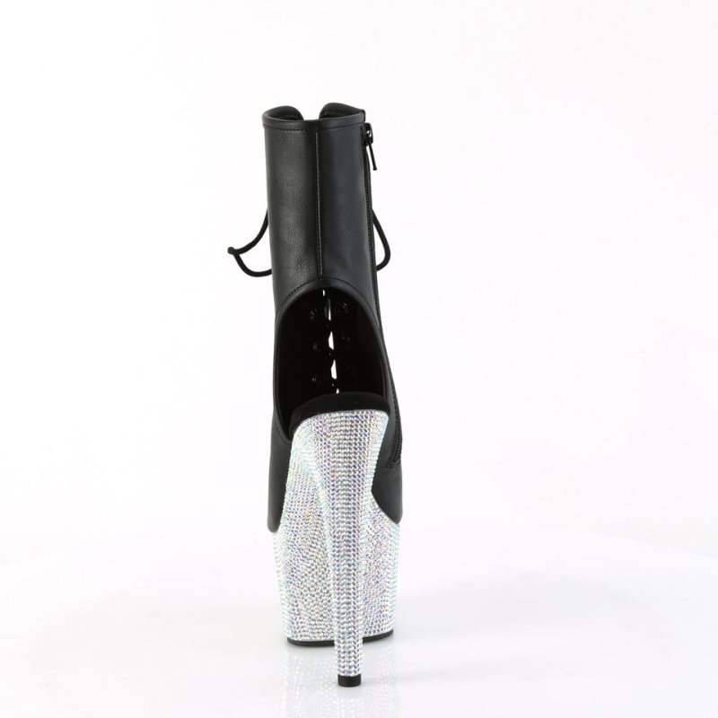 Pleaser Bejeweled-1016-7 Vegan Leather Laarzen Dames Zwart Zilver | UOFDA-BE