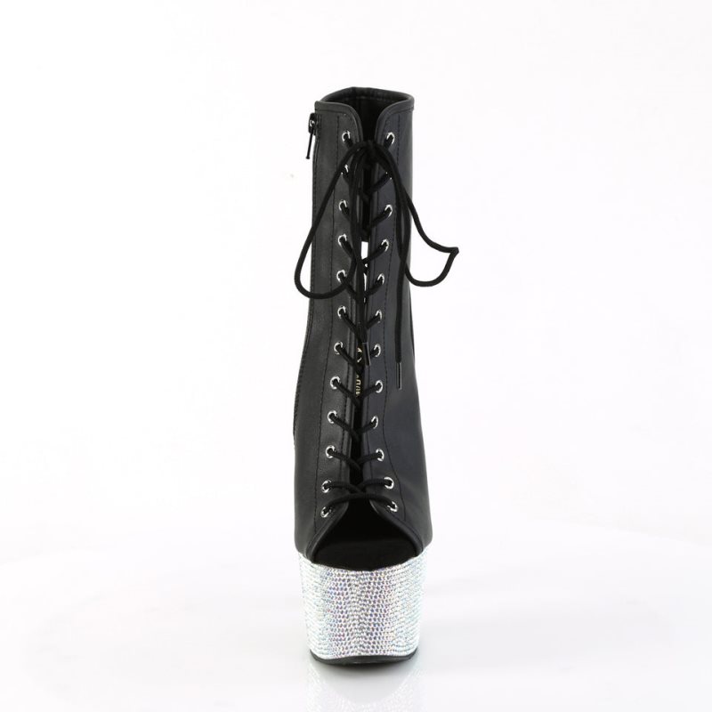 Pleaser Bejeweled-1016-7 Vegan Leather Laarzen Dames Zwart Zilver | UOFDA-BE