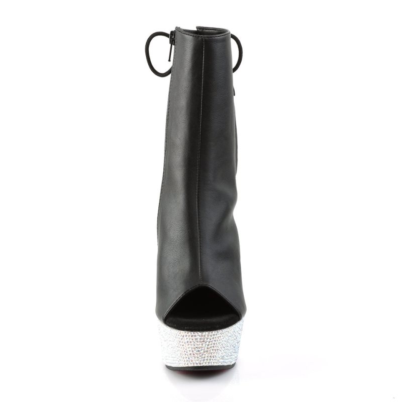 Pleaser Bejeweled-1018DM-6 Vegan Leather Laarzen Dames Zwart Zilver | FZYDQ-BE