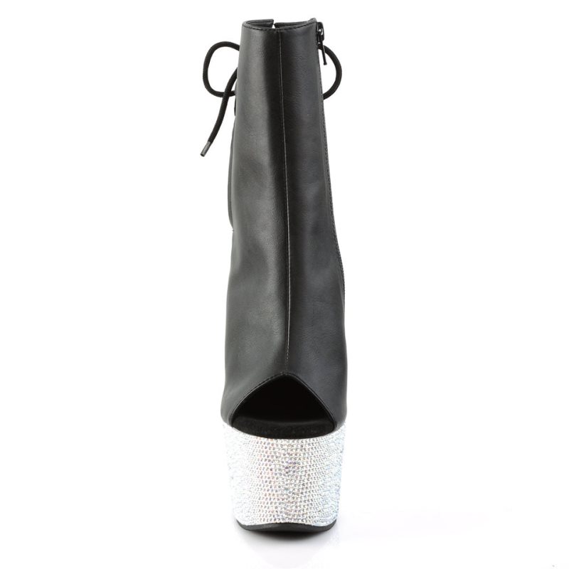 Pleaser Bejeweled-1018DM-7 Vegan Leather Laarzen Dames Zwart Zilver | PQBDI-BE