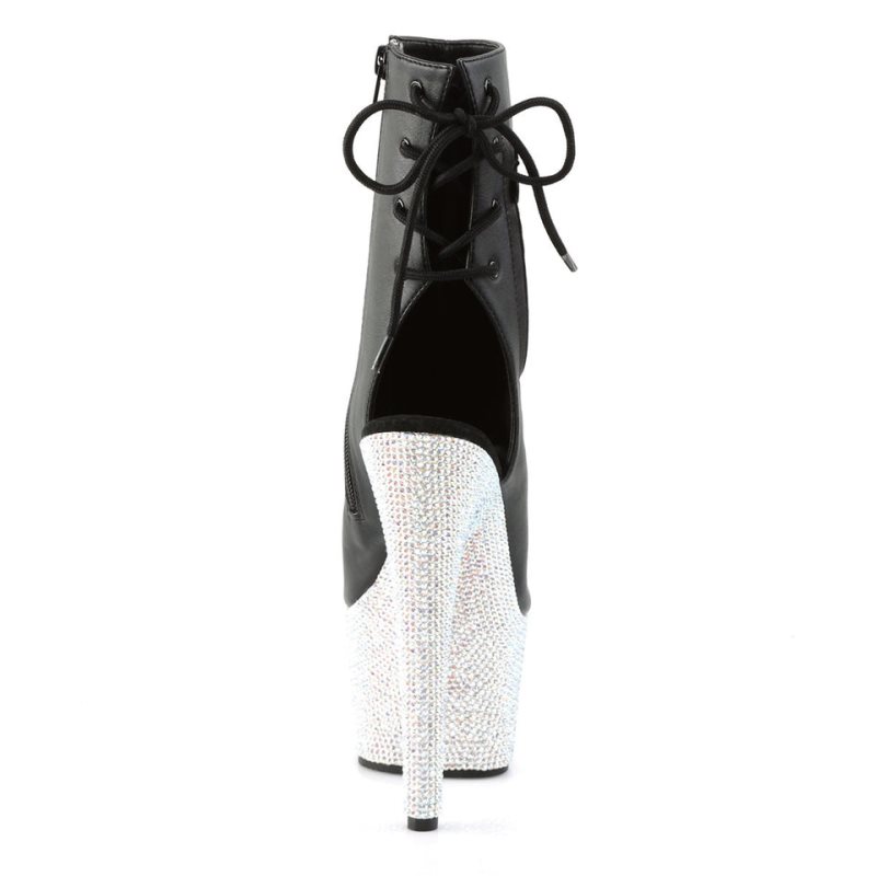 Pleaser Bejeweled-1018DM-7 Vegan Leather Laarzen Dames Zwart Zilver | PQBDI-BE