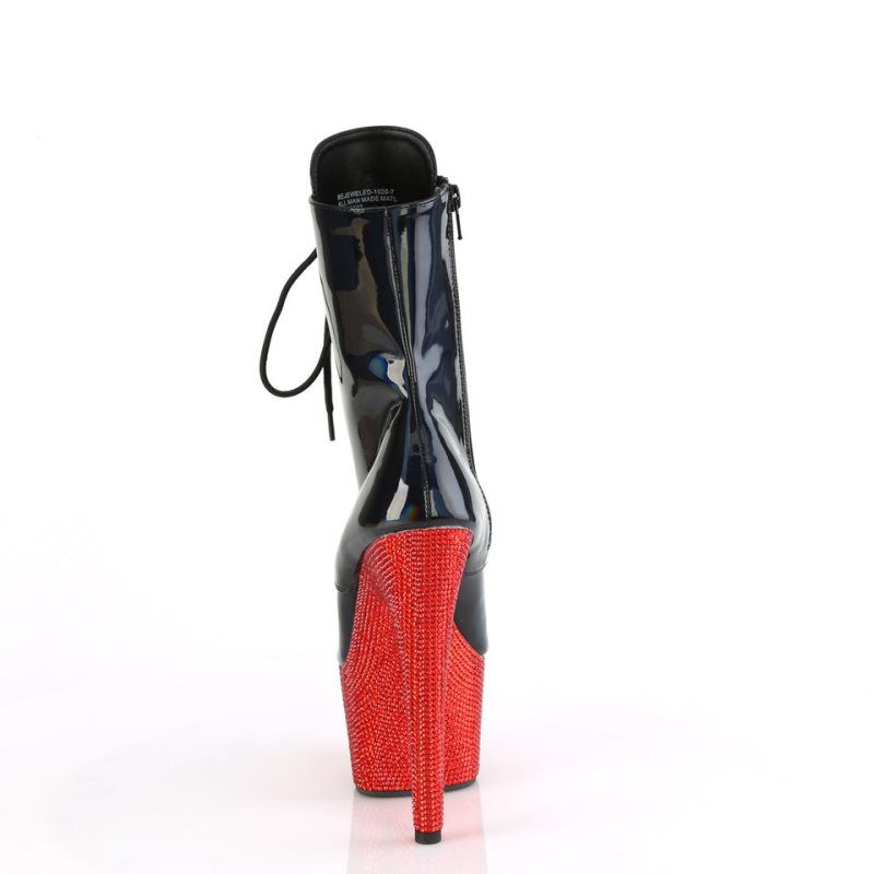 Pleaser Bejeweled-1020-7 Laarzen Dames Zwart Rood | WUFSV-BE