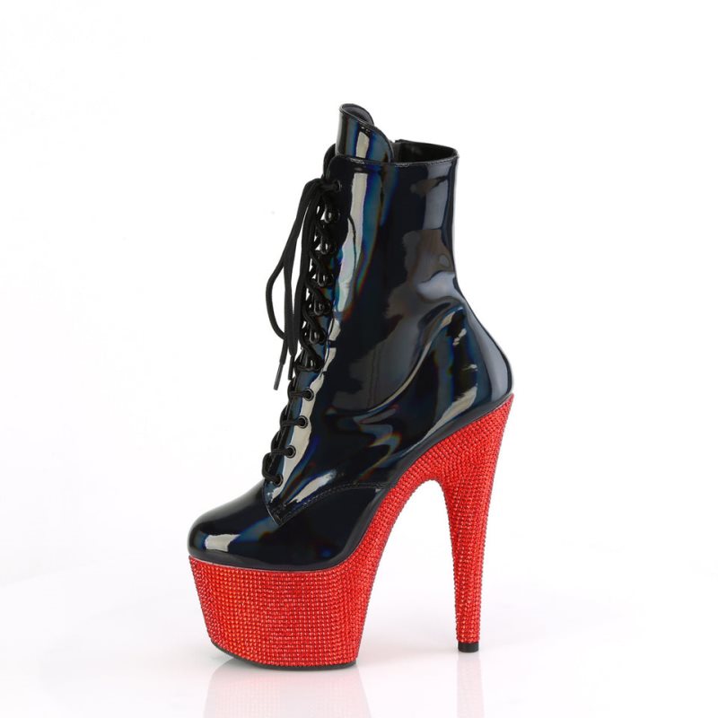 Pleaser Bejeweled-1020-7 Laarzen Dames Zwart Rood | WUFSV-BE