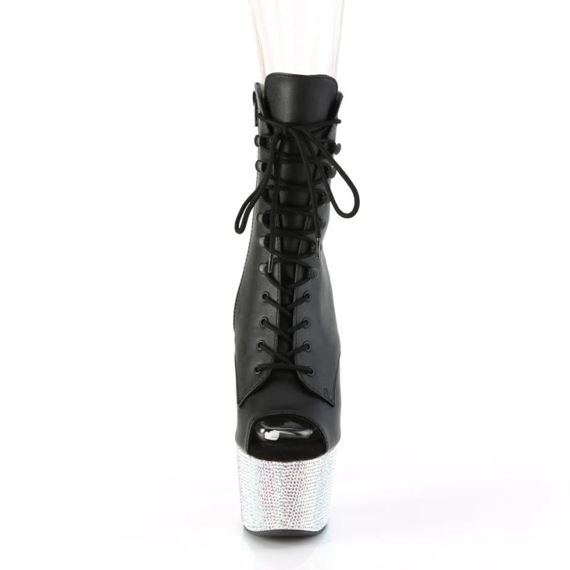 Pleaser Bejeweled-1021-7 Vegan Leather Laarzen Dames Zwart Zilver | RLTBM-BE