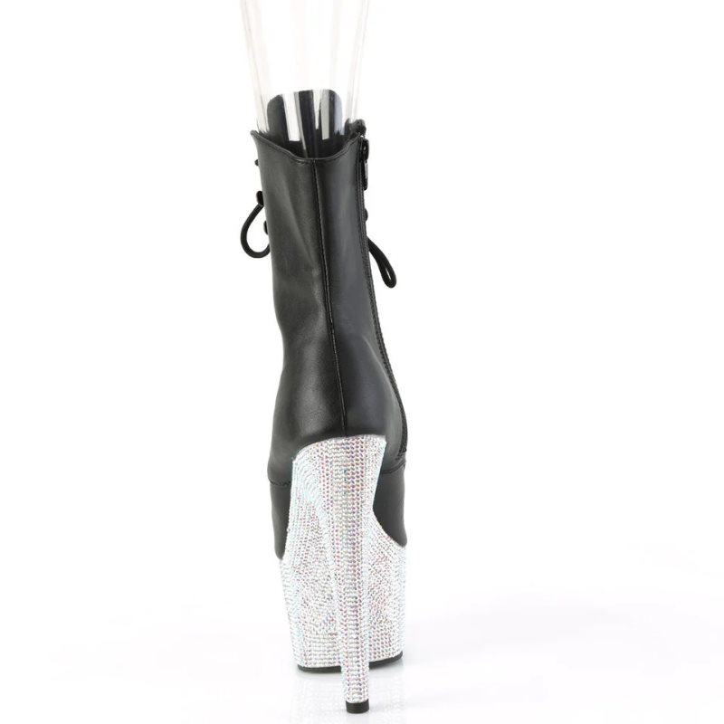 Pleaser Bejeweled-1021-7 Vegan Leather Laarzen Dames Zwart Zilver | RLTBM-BE