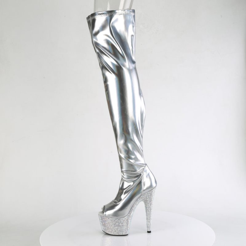 Pleaser Bejeweled-3011-7 Hoge Hakken Dames Zilver | MOAWB-BE