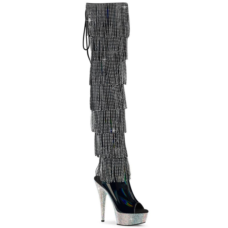 Pleaser Bejeweled-3017HG-RSF-6 Hoge Hakken Dames Zwart Zilver | ARMEY-BE