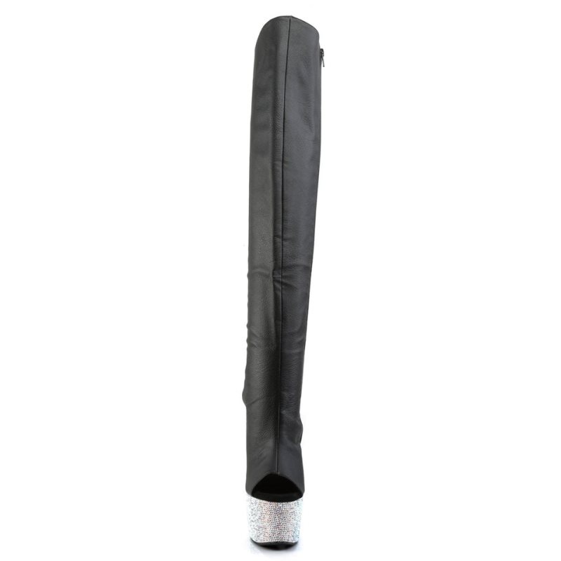 Pleaser Bejeweled-3019DM-7 Vegan Leather Hoge Hakken Dames Zwart Zilver | BUAVC-BE