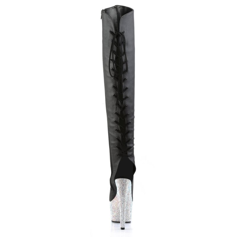 Pleaser Bejeweled-3019DM-7 Vegan Leather Hoge Hakken Dames Zwart Zilver | BUAVC-BE
