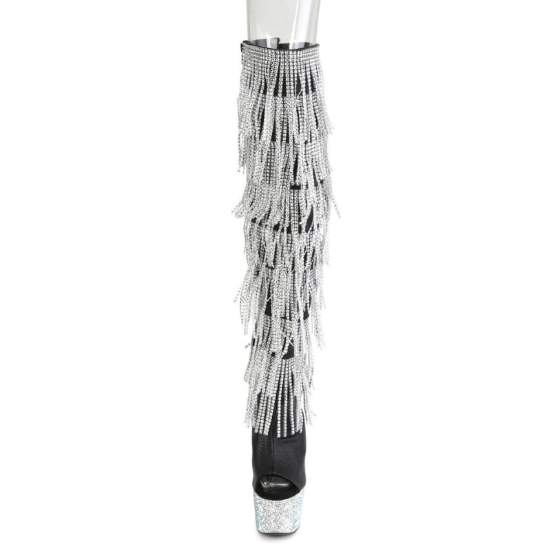 Pleaser Bejeweled-3019RSF-7 Vegan Leather Hoge Hakken Dames Zwart Zilver | PKLUX-BE