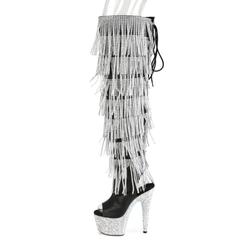 Pleaser Bejeweled-3019RSF-7 Vegan Leather Hoge Hakken Dames Zwart Zilver | PKLUX-BE