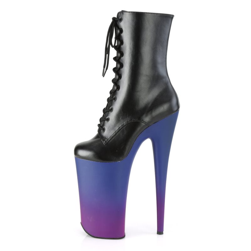Pleaser Beyond-1020BP Vegan Leather Laarzen Dames Zwart Blauw | IGBQO-BE