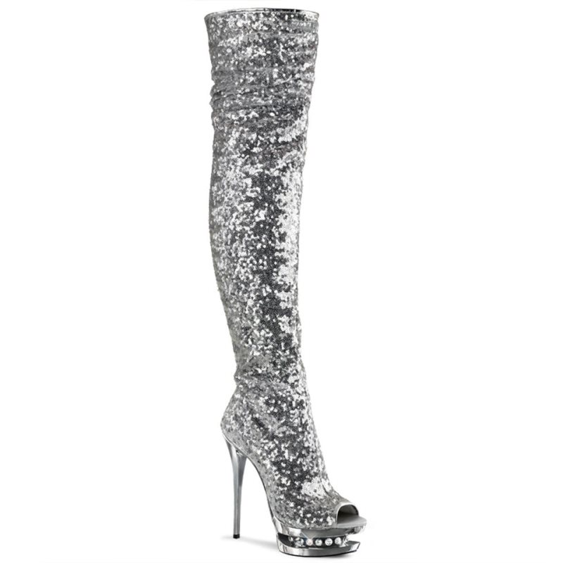 Pleaser Blondie-R-3011 Hoge Hakken Dames Zilver | XRLZH-BE