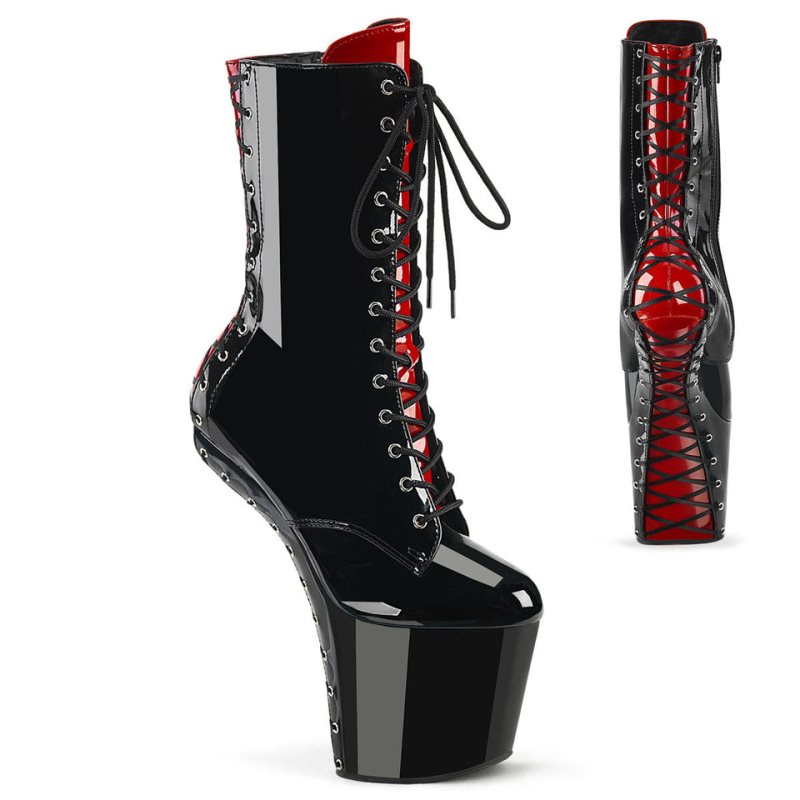Pleaser Craze-1040FH Laarzen Dames Zwart Rood | UPIDY-BE