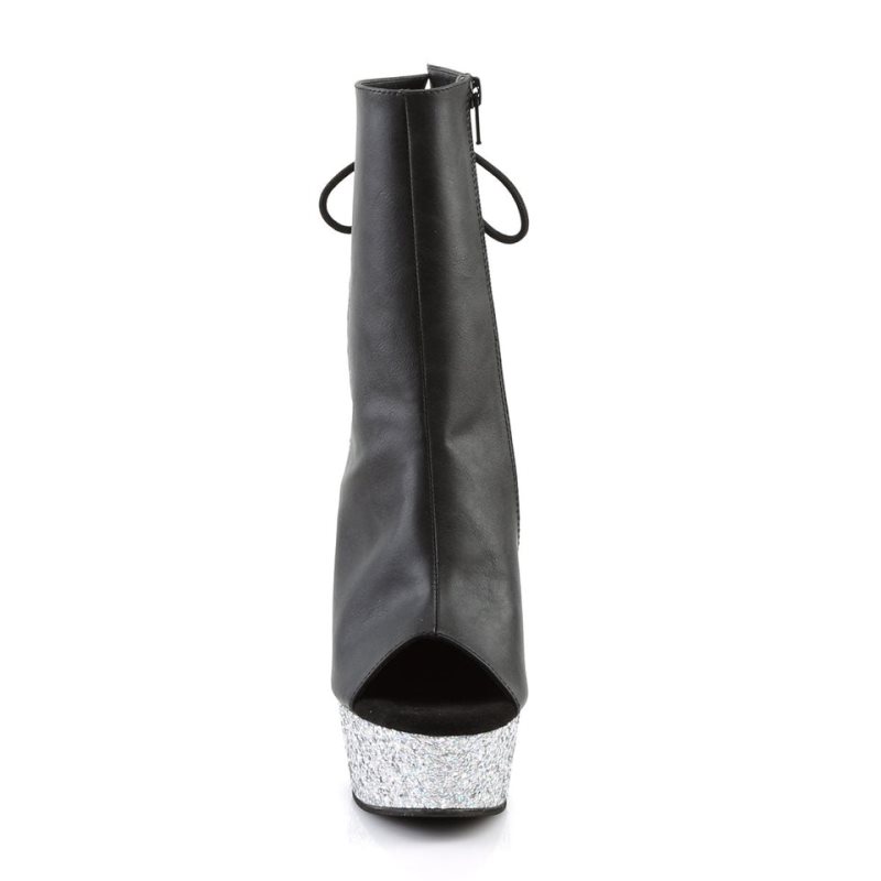 Pleaser Delight-1018LG Vegan Leather Laarzen Dames Zwart Zilver | WOVKU-BE
