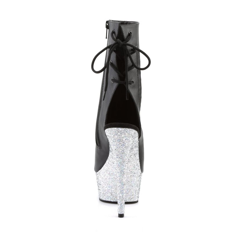 Pleaser Delight-1018LG Vegan Leather Laarzen Dames Zwart Zilver | WOVKU-BE