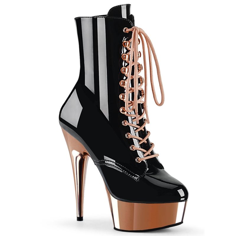 Pleaser Delight-1020 Laarzen Dames Zwart Roze Goud | MJXUZ-BE