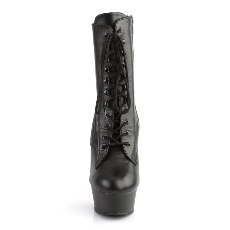 Pleaser Delight-1020 Leather Laarzen Dames Zwart | BEJFH-BE