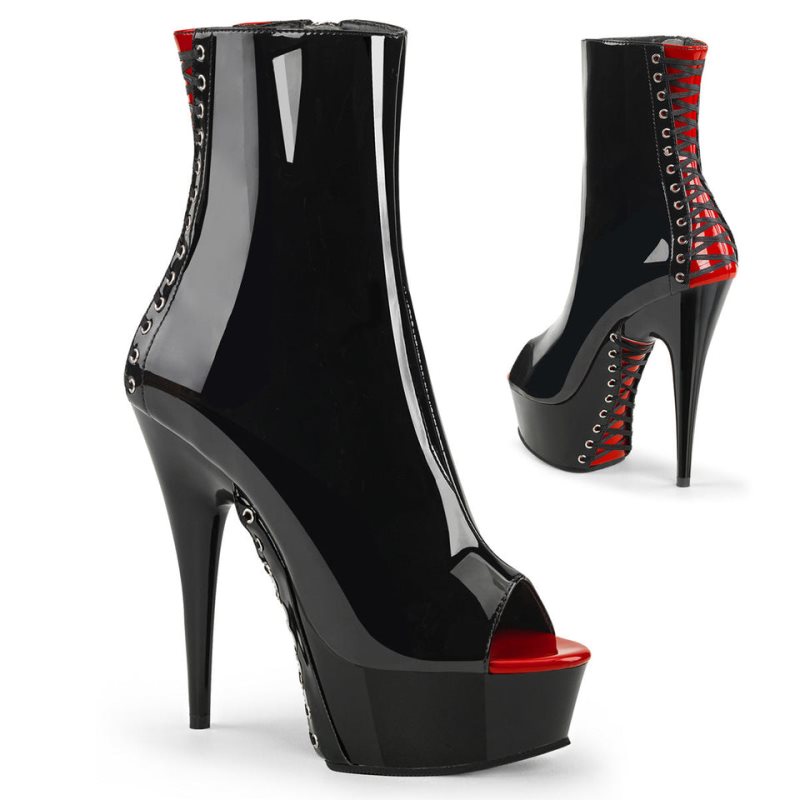 Pleaser Delight-1025 Laarzen Dames Rood Zwart | YGAJW-BE