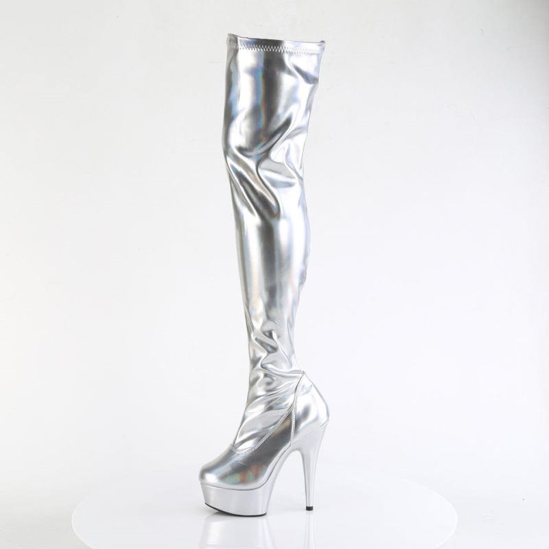 Pleaser Delight-3000HWR Hoge Hakken Dames Zilver | GCUMB-BE