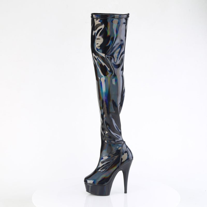Pleaser Delight-3000HWR Hologram Hoge Hakken Dames Zwart | MJLWI-BE