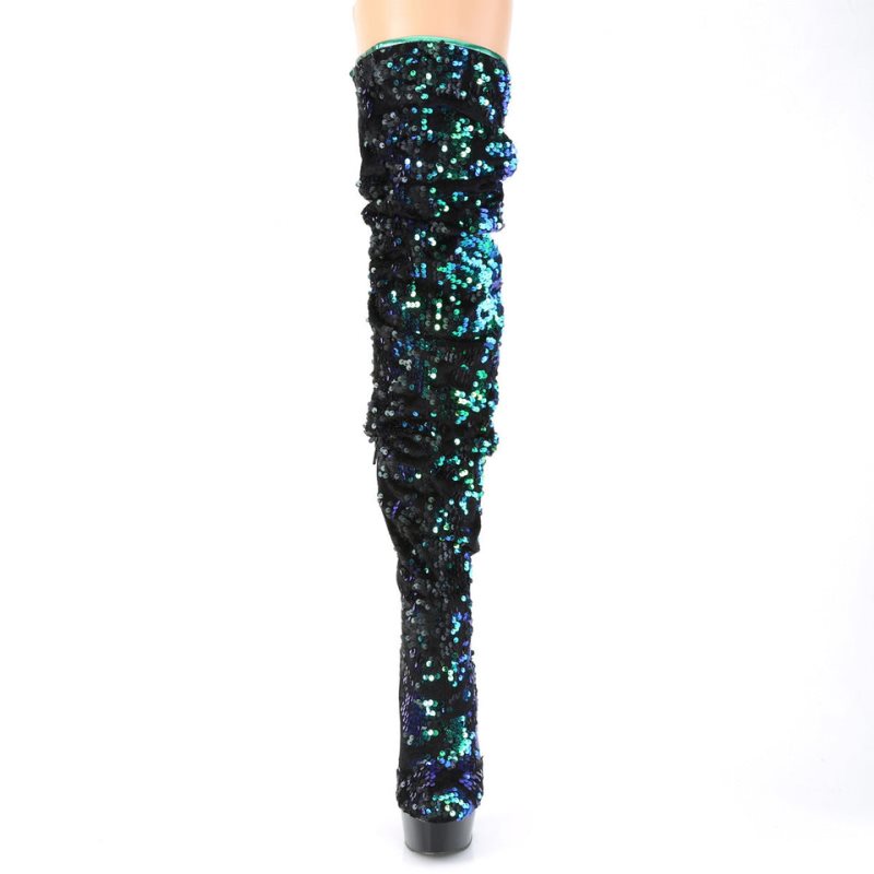 Pleaser Delight-3004 Hoge Hakken Dames Groen Zwart | JNFWB-BE
